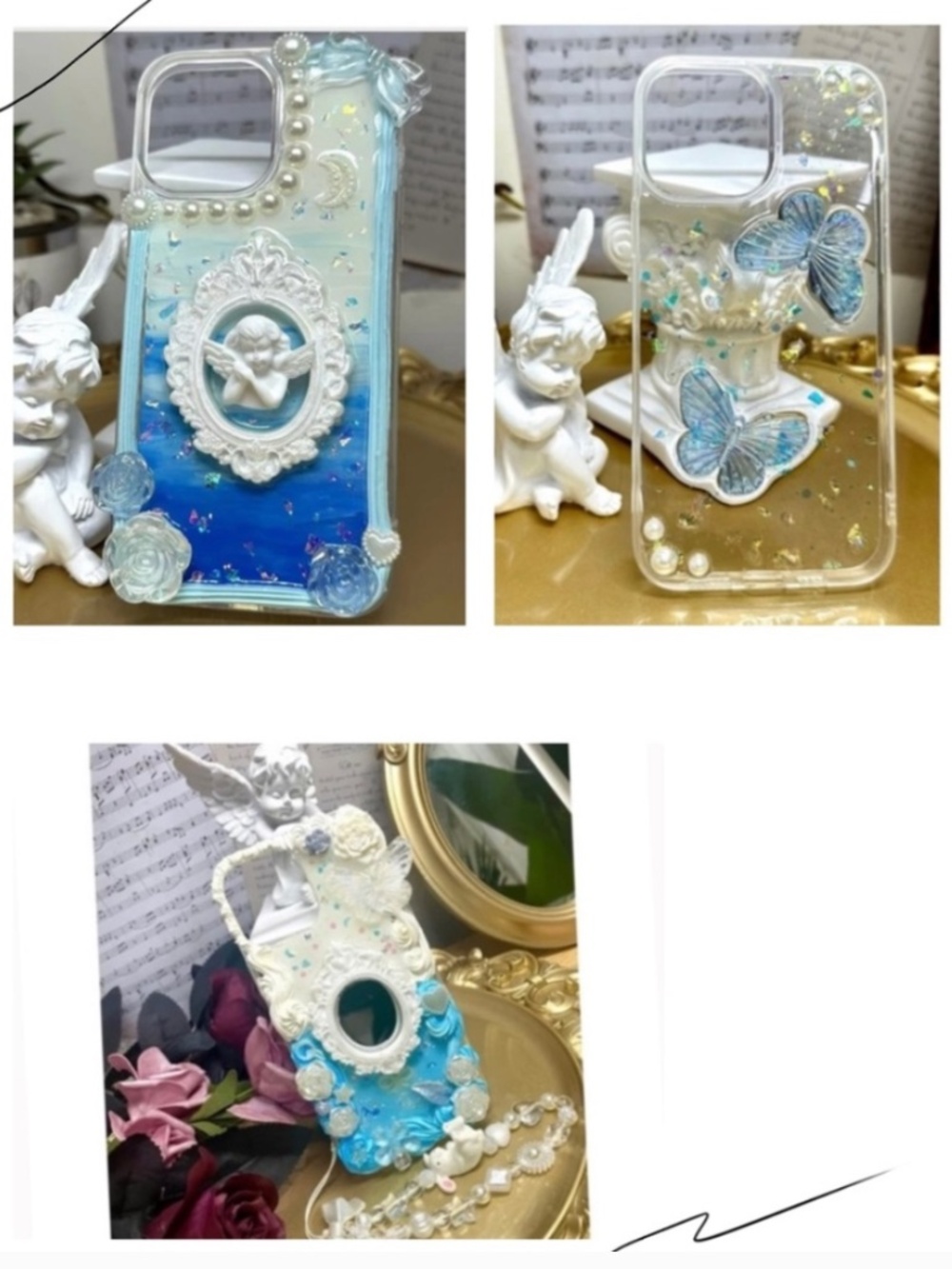 iPhone 13promax Baroque butterfly or angel or mirror Phone Case,Handmade case